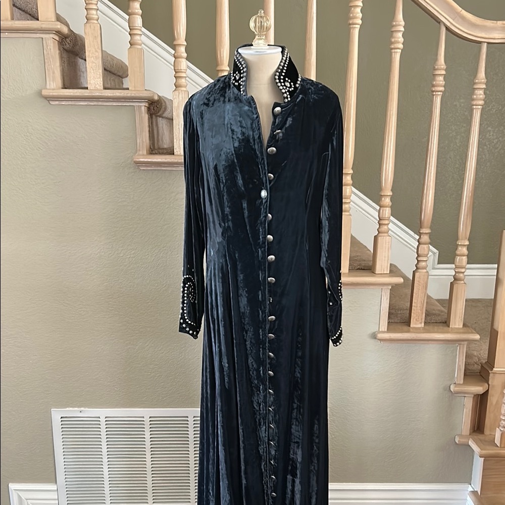 Elegant Blue Velvet Jacket with Stud Accents